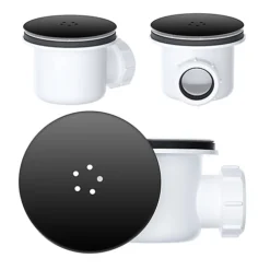 90mm Hi-Flo Black Fast Flow Shower Tray Waste Trap With Removable Cover