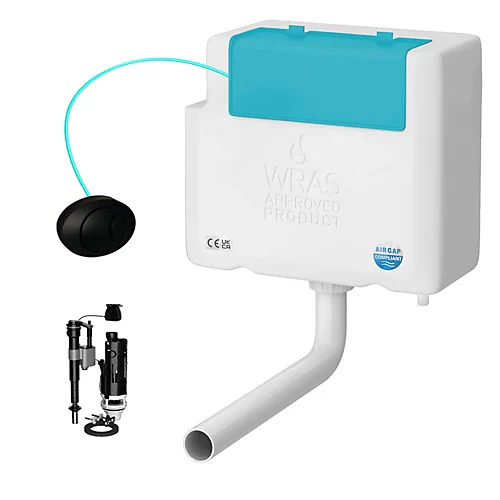 Bottom Entry Concealed Toilet Cistern WC With Dual Flush Oval Black Push Button - Includes WRAS Internals & Pipe 3 Bottom Entry Concealed Toilet Cistern WC With Dual Flush Oval Black Push Button - Includes WRAS Internals & Pipe