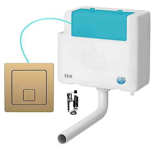 Bottom Entry Concealed Toilet Cistern WC With Dual Flush Square Brushed Brass Push Button - Includes WRAS Internals & Pipe 3 Bottom Entry Concealed Toilet Cistern WC With Dual Flush Square Brushed Brass Push Button - Includes WRAS Internals & Pipe