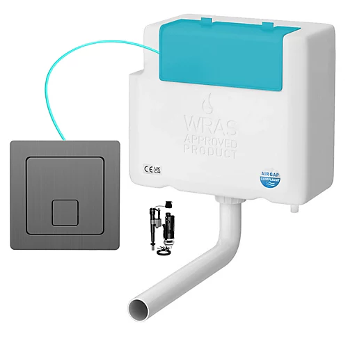 Bottom Entry Concealed Toilet Cistern WC With Dual Flush Square Gunmetal Push Button - Includes WRAS Internals & Pipe 3 Bottom Entry Concealed Toilet Cistern WC With Dual Flush Square Gunmetal Push Button - Includes WRAS Internals & Pipe