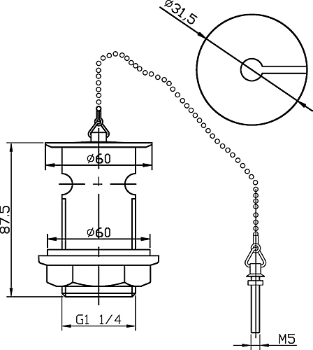 Ceramic Accessories Basin Waste With Brass Plug And Ball Chain - Chrome - Balterley 4 Ceramic Accessories Basin Waste With Brass Plug And Ball Chain - Chrome - Balterley - Image 2