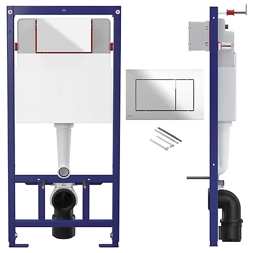 Concealed 1.12m Wall Hung Toilet Cistern Frame Adjustable WC Unit & Chrome Square Flush Plate 3 Concealed 1.12m Wall Hung Toilet Cistern Frame Adjustable WC Unit & Chrome Square Flush Plate