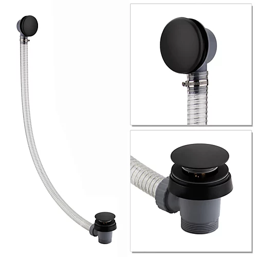 ENKI, W35, 1.5 Inch Matte Black Bath Waste With Overflow, Sturdy Plastic Pipping, Pop Up Waste Connection, Contemporary Design, Po 4 ENKI, W35, 1.5 Inch Matte Black Bath Waste With Overflow, Sturdy Plastic Pipping, Pop Up Waste Connection, Contemporary Design, Po - Image 2