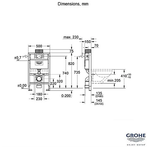 GROHE 38526 Rapid SL 3 In 1 WC Set - 0.82m Concealed Frame ,Cistern, Cosmo Plate 5 GROHE 38526 Rapid SL 3 In 1 WC Set - 0.82m Concealed Frame ,Cistern, Cosmo Plate - Image 3