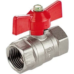 Invena 1 Inch Water Valve Female X Female Red Butterfly Handle Nickel Plated Brass