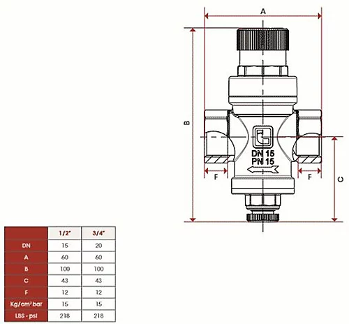 Itap 3/4 Inch Pressure Reducing Valve Adjustable Reduction 1-4 Bar Outlet 4 Itap 3/4 Inch Pressure Reducing Valve Adjustable Reduction 1-4 Bar Outlet - Image 2
