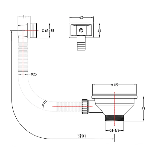 Kitchen Sink Basket Strainer Waste Square Overflow Brushed Brass 4 Kitchen Sink Basket Strainer Waste Square Overflow Brushed Brass - Image 2