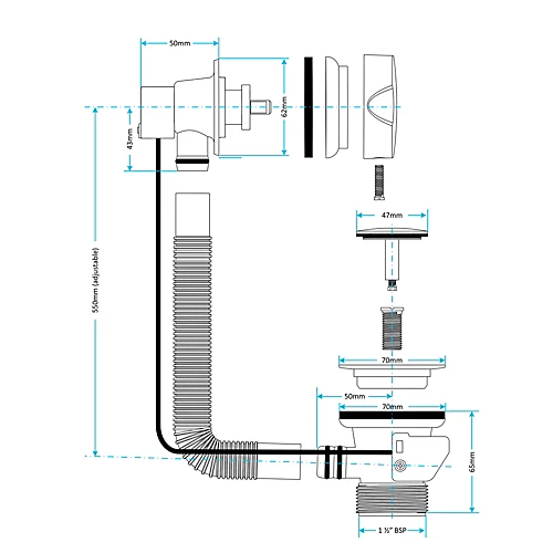 Matt Black Pop-Up Combination Bath Waste 4 Matt Black Pop-Up Combination Bath Waste - Image 2
