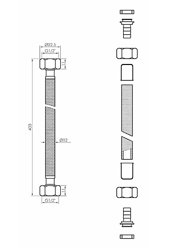 PEPTE 40cm 1/2 X 1/2 BSP Black Nylon Braided Flexible Faucet Flush Valve Hose 5 PEPTE 40cm 1/2 X 1/2 BSP Black Nylon Braided Flexible Faucet Flush Valve Hose - Image 3
