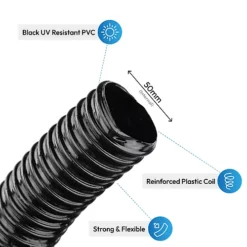 Pisces 50mm (2 Inch) Black Pond Corrugated Flexible Hose Pipe - 5m Roll -Klim Heating Shop pisces 50mm 2 inch black pond corrugated flexible hose pipe 5m roll5060345212020 02c MP