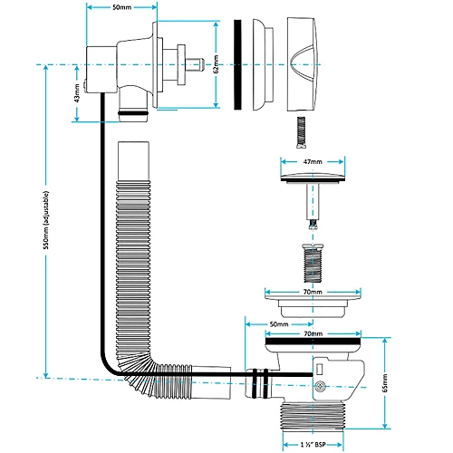 SPARES2GO Bath Waste Combination Plug 40mm 1.5" Overflow Pop Up Trap (Chrome Silver) 4 SPARES2GO Bath Waste Combination Plug 40mm 1.5" Overflow Pop Up Trap (Chrome Silver) - Image 2