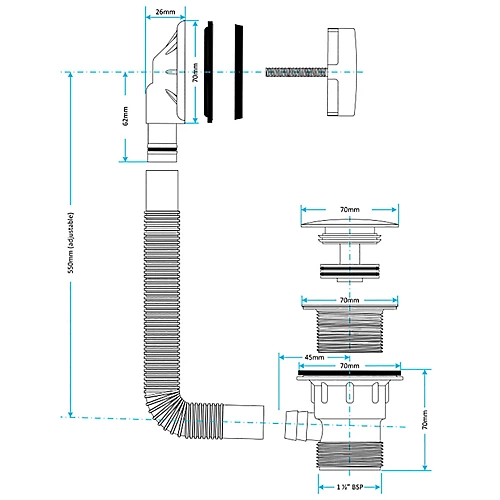 SPARES2GO Clicker Bath Waste Plug 40mm 1.5" Combination Click Clack Overflow (Silver) 4 SPARES2GO Clicker Bath Waste Plug 40mm 1.5" Combination Click Clack Overflow (Silver) - Image 2