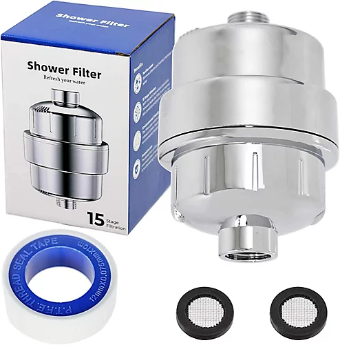 SPARES2GO Universal Shower Head 15 Stage Filter Hard Water Purifier Softener (Chrome Effect) 3 SPARES2GO Universal Shower Head 15 Stage Filter Hard Water Purifier Softener (Chrome Effect)
