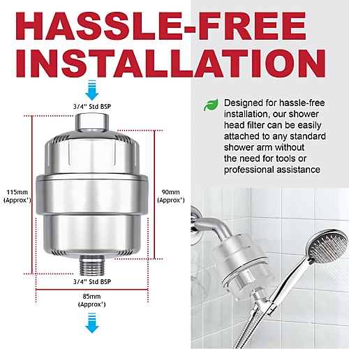 SPARES2GO Universal Shower Head 15 Stage Filter Hard Water Purifier Softener (Chrome Effect) 6 SPARES2GO Universal Shower Head 15 Stage Filter Hard Water Purifier Softener (Chrome Effect) - Image 4