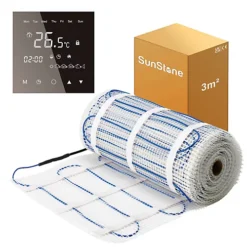 Sunstone 3m² Electric Underfloor Heating PVC Sticky Mat With Black Glass Touch Thermostat