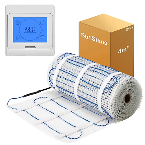 SunStone 4m² Electric Underfloor Heating PVC Sticky Mat With White Touch Thermostat 3 SunStone 4m² Electric Underfloor Heating PVC Sticky Mat With White Touch Thermostat