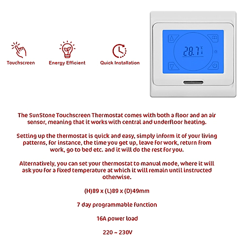 SunStone 4m² Electric Underfloor Heating PVC Sticky Mat With White Touch Thermostat 5 SunStone 4m² Electric Underfloor Heating PVC Sticky Mat With White Touch Thermostat - Image 3