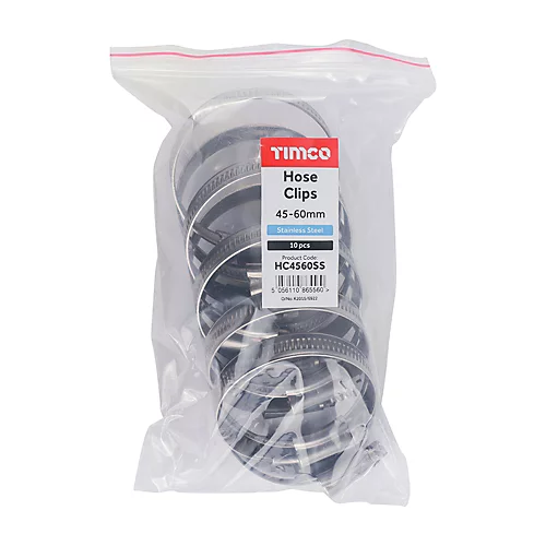 Timco - Hose Clips - Stainless Steel (Size 45-60mm - 10 Pieces) 4 Timco - Hose Clips - Stainless Steel (Size 45-60mm - 10 Pieces) - Image 2