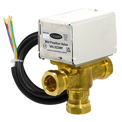 Tower 5 Wire 22mm Motorised 3 Port Mid Position Valve For Central Heating / Boiler Systems 3 Tower 5 Wire 22mm Motorised 3 Port Mid Position Valve For Central Heating / Boiler Systems
