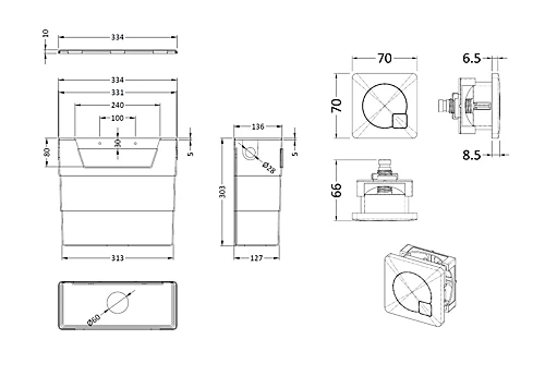 Universal Water Saving Dual Flush Side Inlet Concealed Cistern & Square Flush Plate - Brushed Brass/Black - Balterley 4 Universal Water Saving Dual Flush Side Inlet Concealed Cistern & Square Flush Plate - Brushed Brass/Black - Balterley - Image 2
