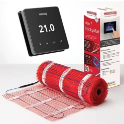 Warmup 5m² Electric Underfloor Heating Sticky Mat & Element WiFi Thermostat - Dark Chrome